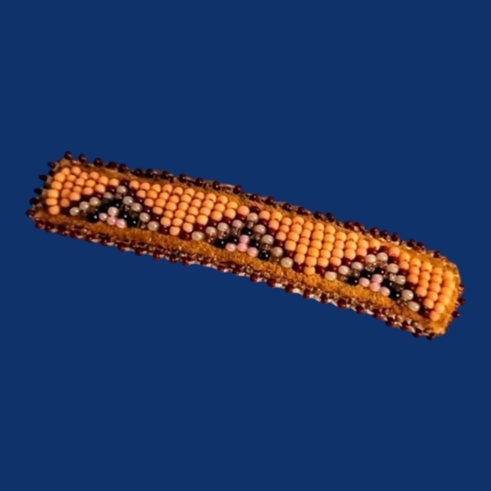 HANDMADE Pink Leather Navajo Design Seed Beaded Barrette